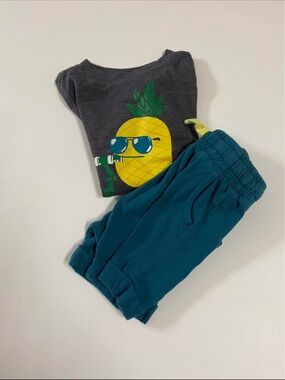 Multiples Teal Joggers with Charcoal Pineapple Tee